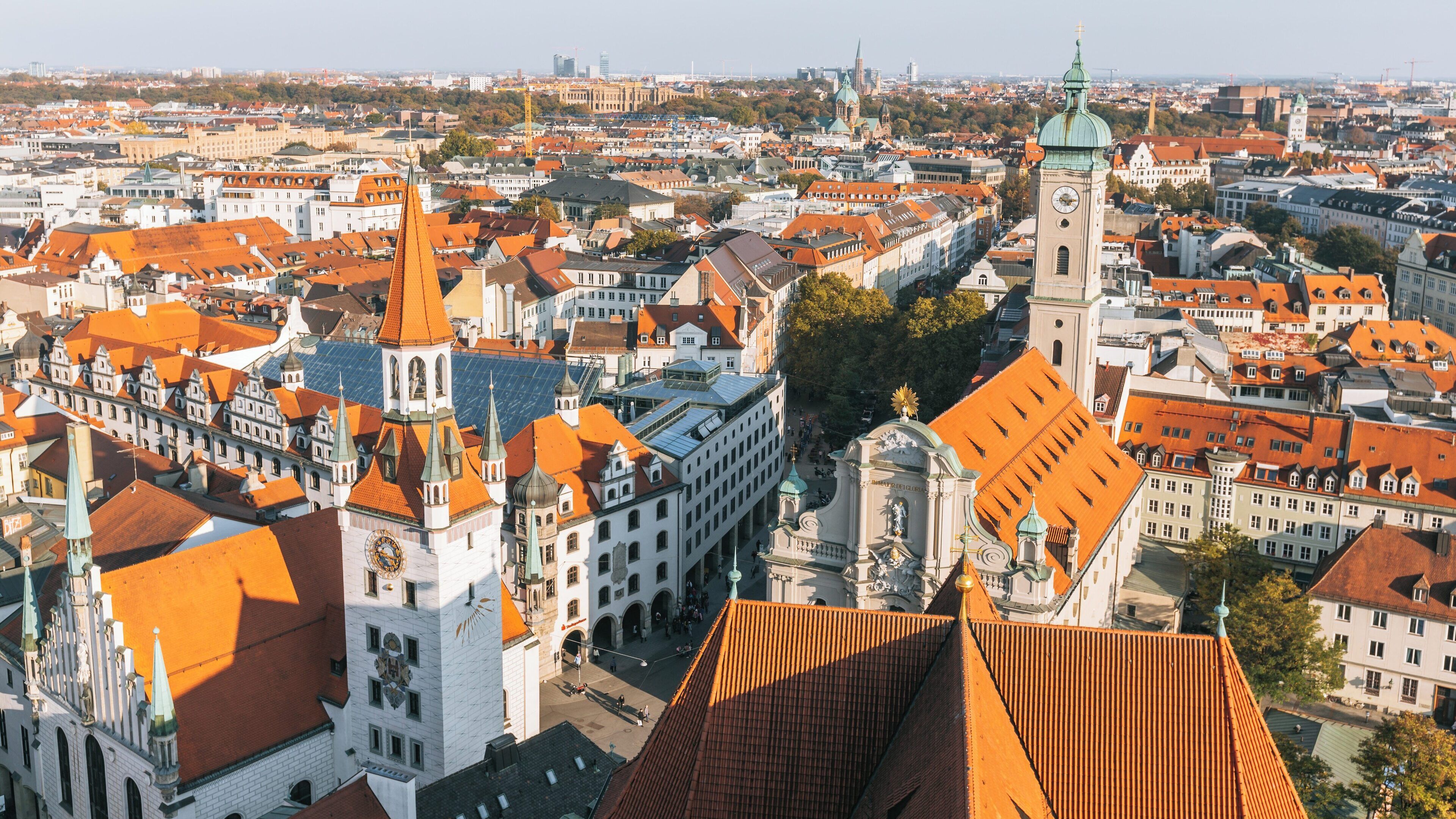 Explore St Peter's Church and the charming skyline of Munich City Centre in Bavaria, showcasing stunning architecture and rooftops