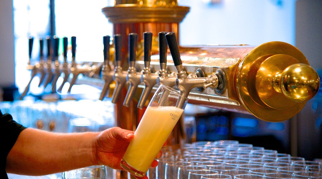 Lowenbrau showing a bar and drinks or beverages