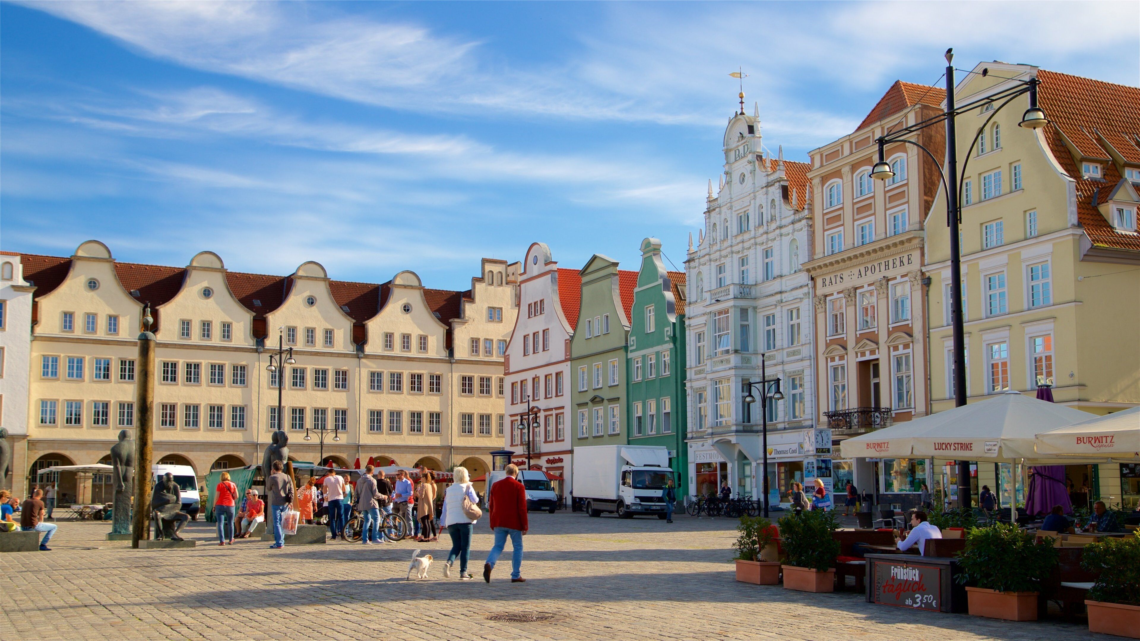 Nuevo Mercado mostrando escenas cotidianas, una ciudad y animales domésticos