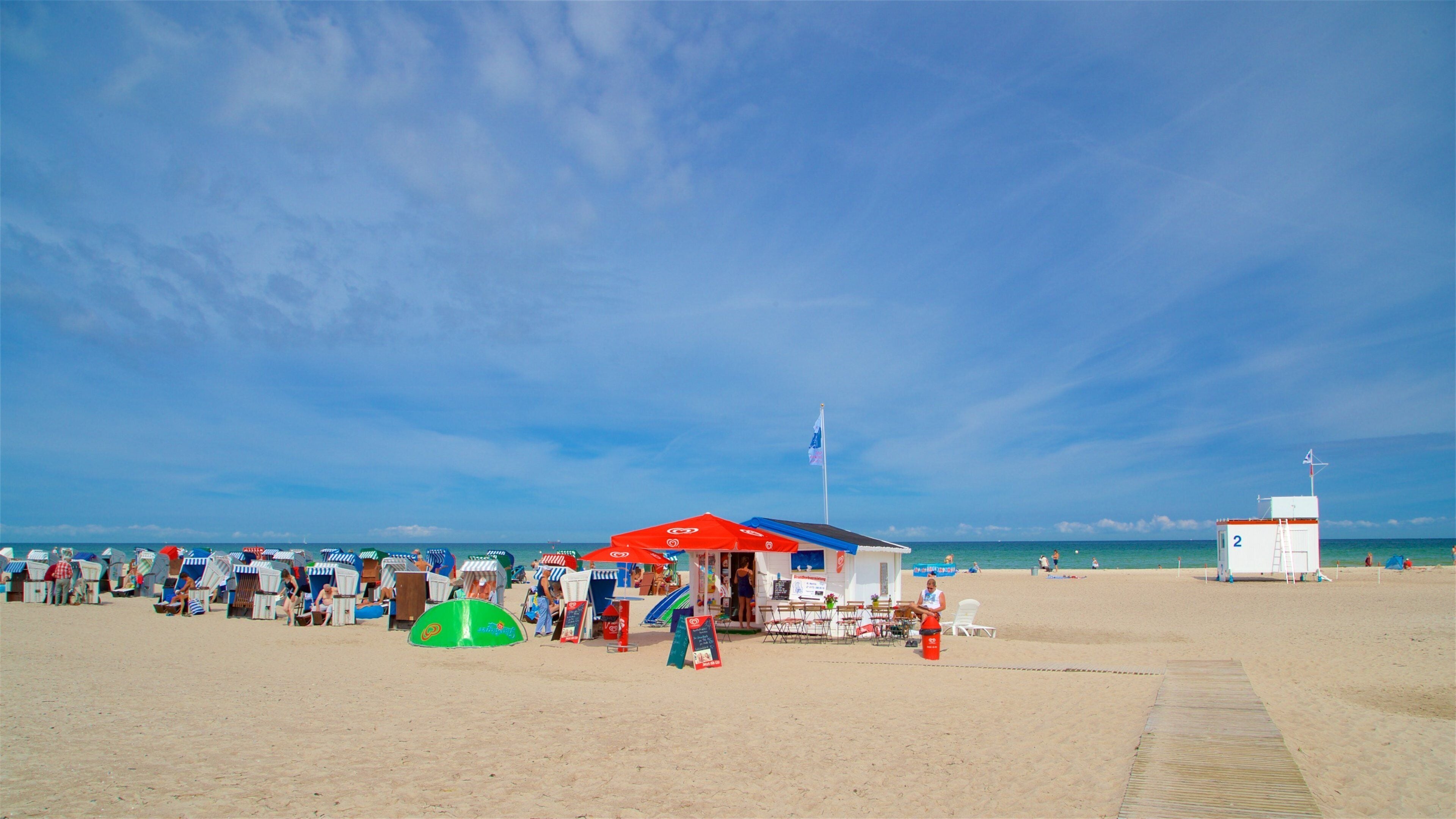 Warnemunde Beach which includes a beach and general coastal views