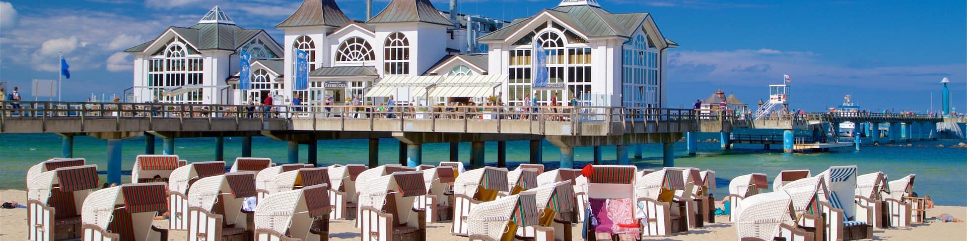 Sellin Pier featuring a beach and general coastal views