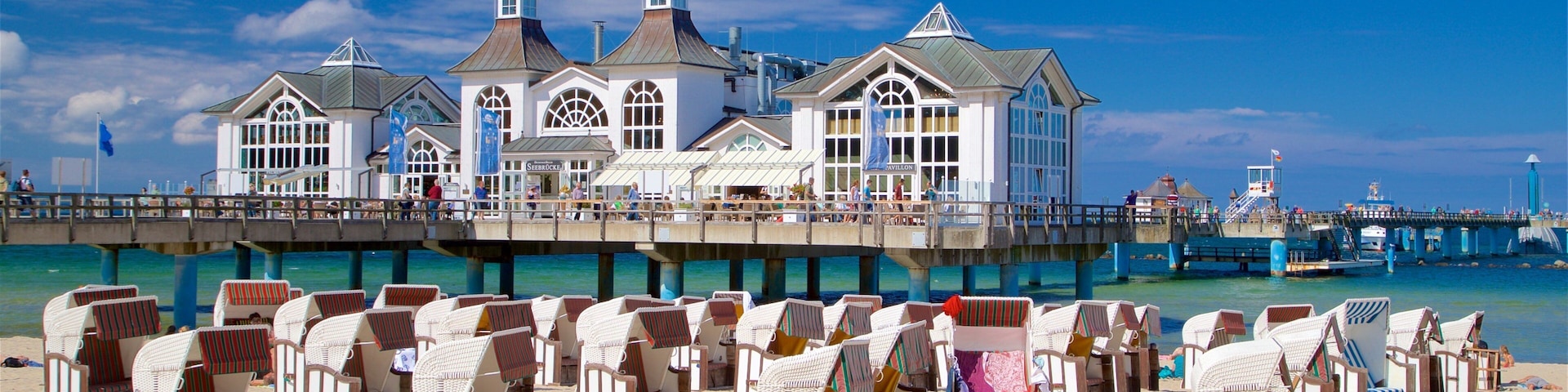 Sellin Pier featuring a beach and general coastal views