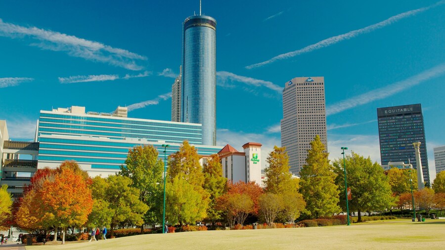 Centennial Olympic Park featuring landscape views, a high rise building and a park