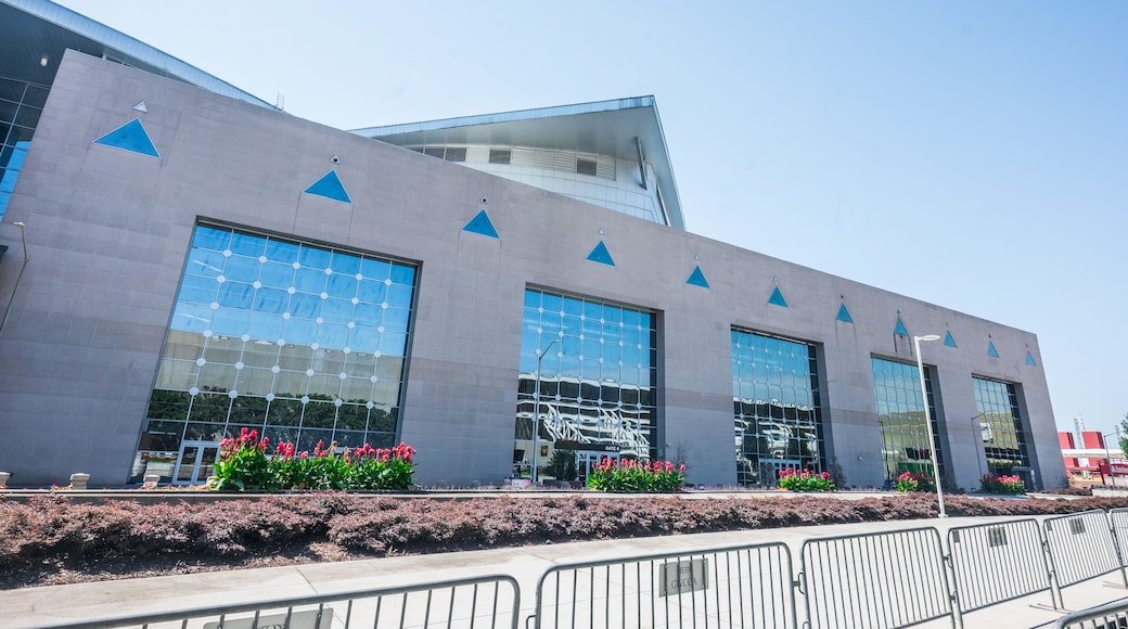 Outside the arena, the skyline feels alive, echoing the excitement within, State Farm Arena, Atlanta, Georgia, United States of America
