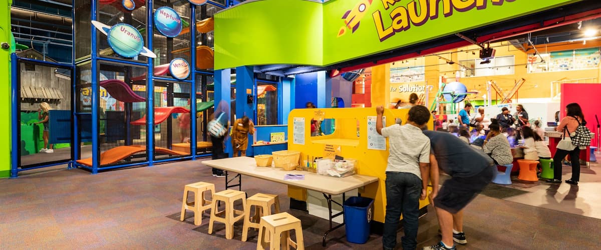 Children\'s Museum of Atlanta showing interior views as well as a family