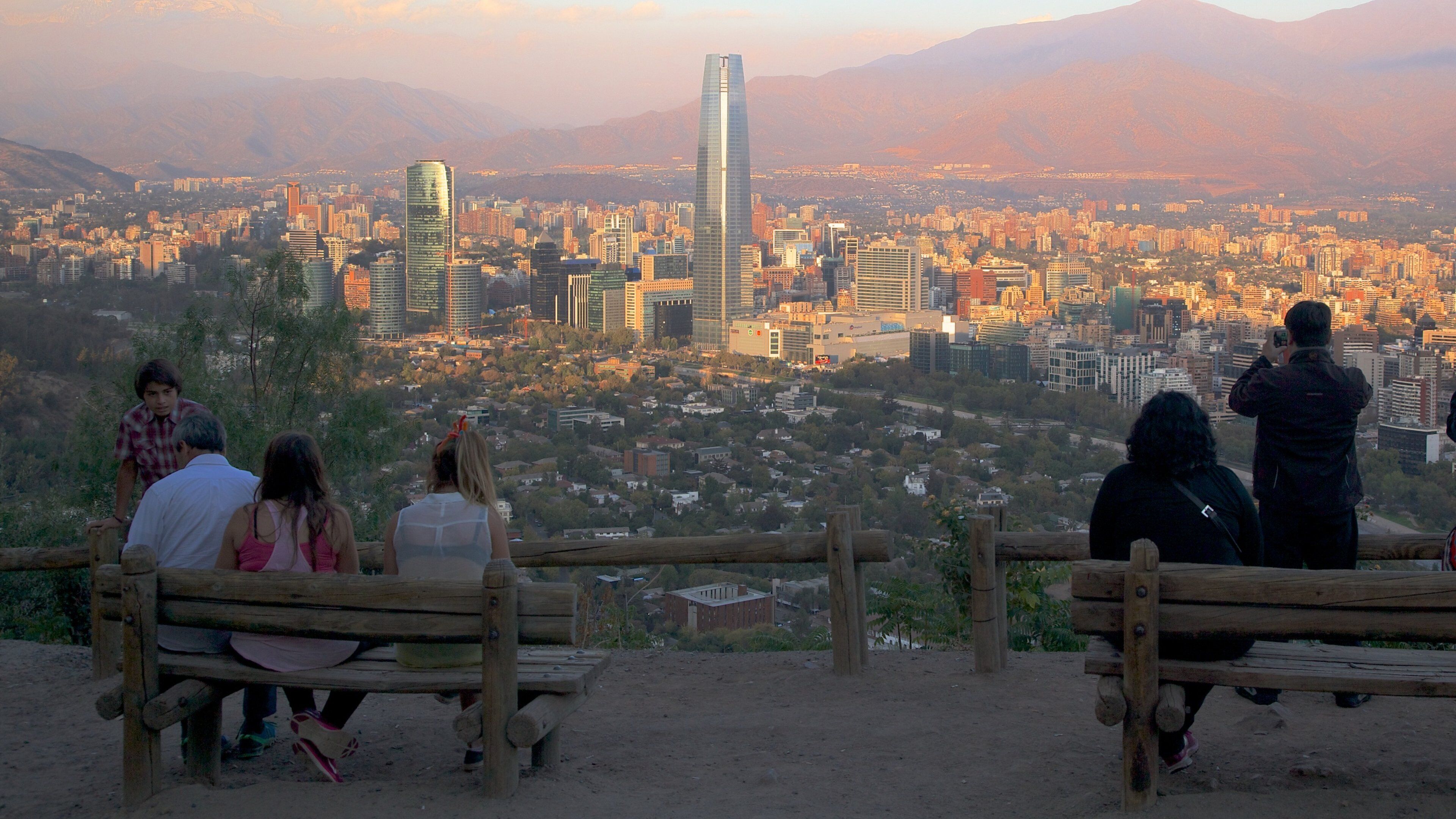 San Cristobal Hill showing a skyscraper, views and a sunset