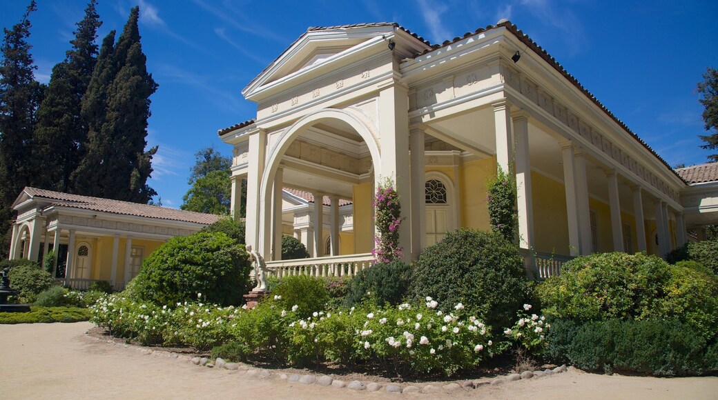 Concha Y Toro Winery which includes heritage architecture and flowers