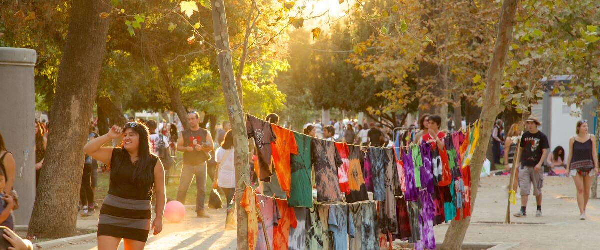 Parque Forestal que incluye un jardín y también un gran grupo de personas