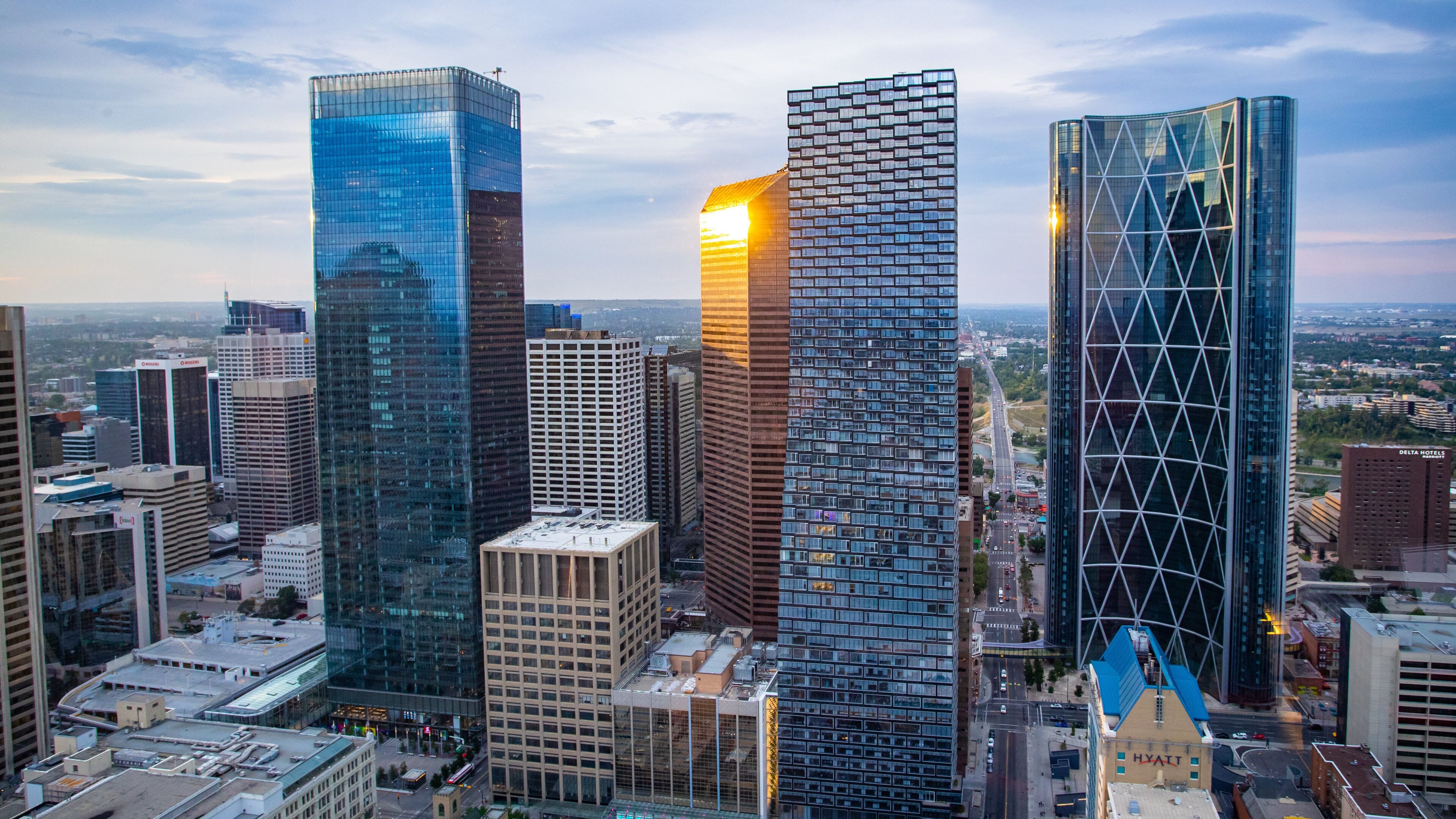 Calgary Tower showing landscape views, a city and a high rise building
