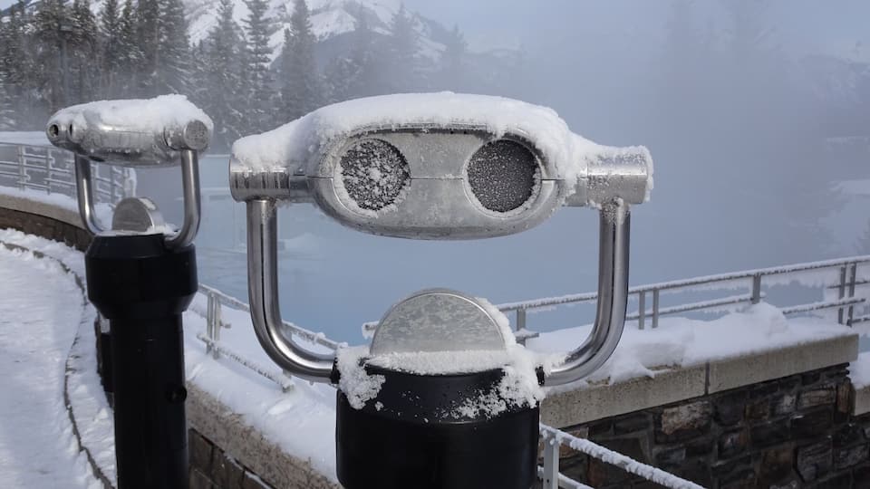 -20 out of the water, +40 in the water obstructed all the views at Banff hot springs today.