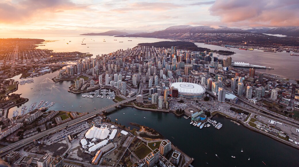 Vancouver Skyline Sunset BC Place Aerial