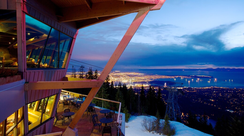 Grouse Mountain featuring night scenes, a city and views