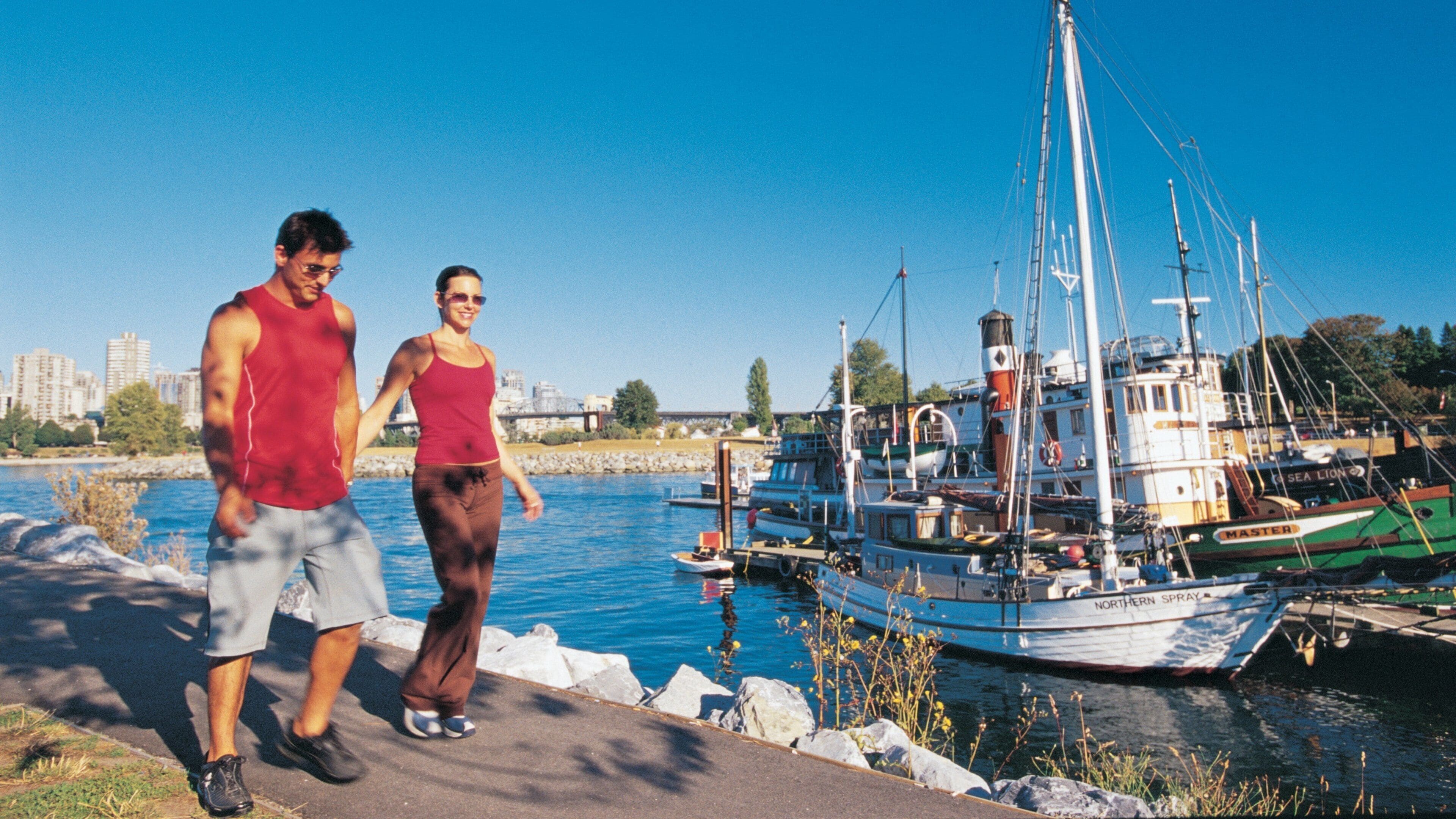Jericho Beach som viser park og bukt eller havn i tillegg til par