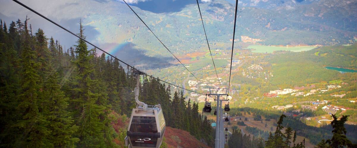 惠斯勒黑梳山滑雪勝地 呈现出 高空纜車, 森林 和 山岳