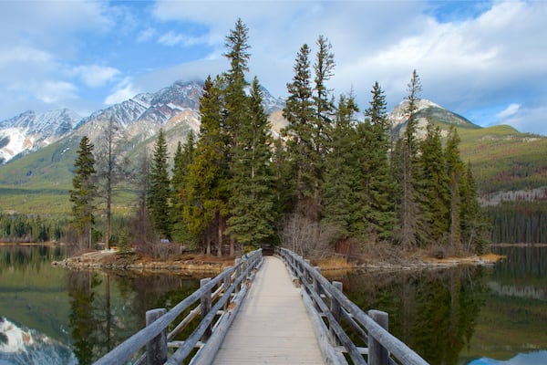 Pyramid Lake which includes a river or creek, tranquil scenes and a bridge