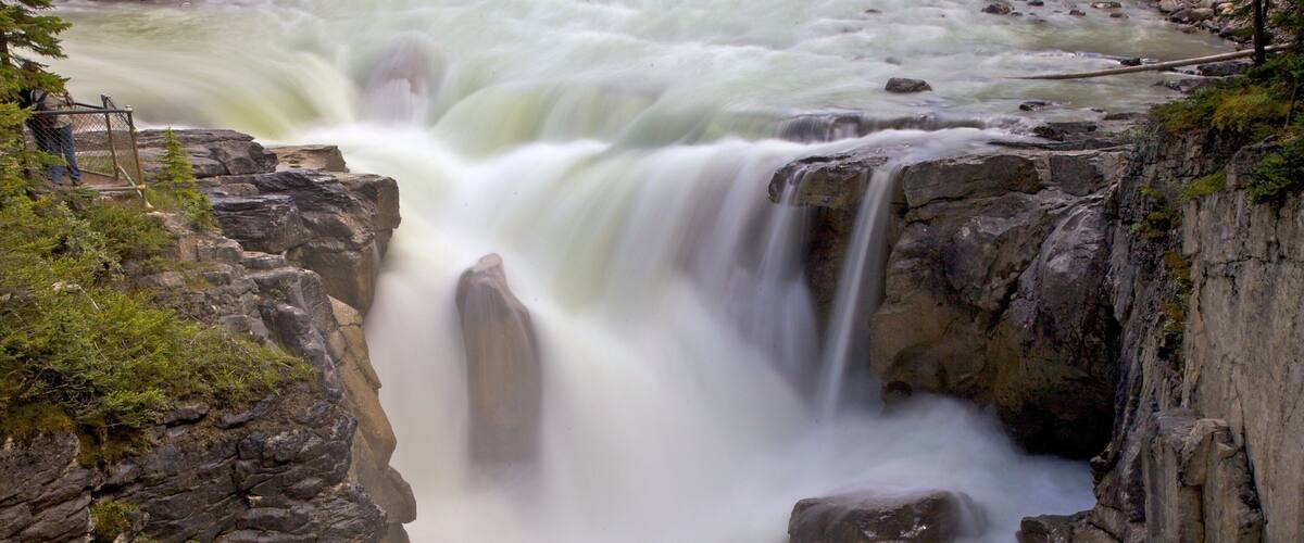 Sunwapta Falls showing landscape views and a cascade