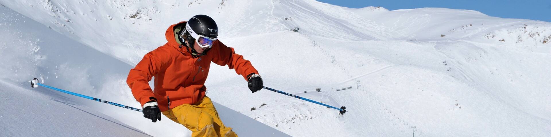 Marmot Basin showing snow skiing and snow as well as an individual male