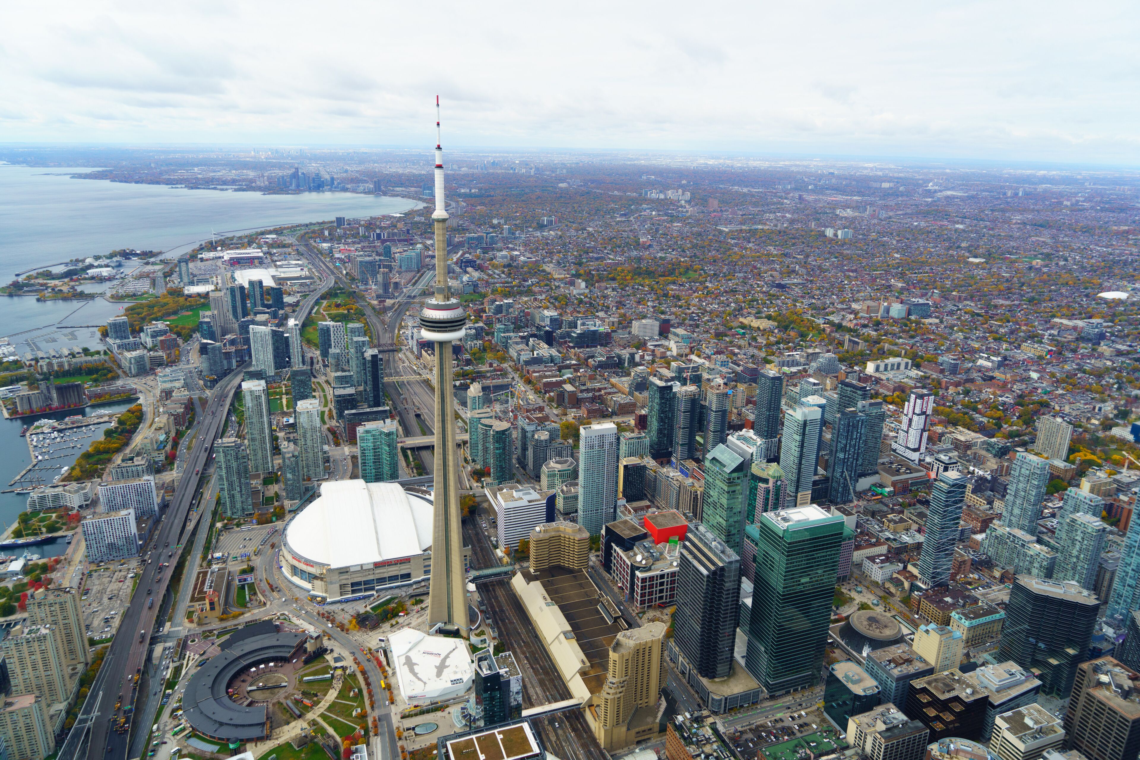 Aerial of Toronto CN Tower