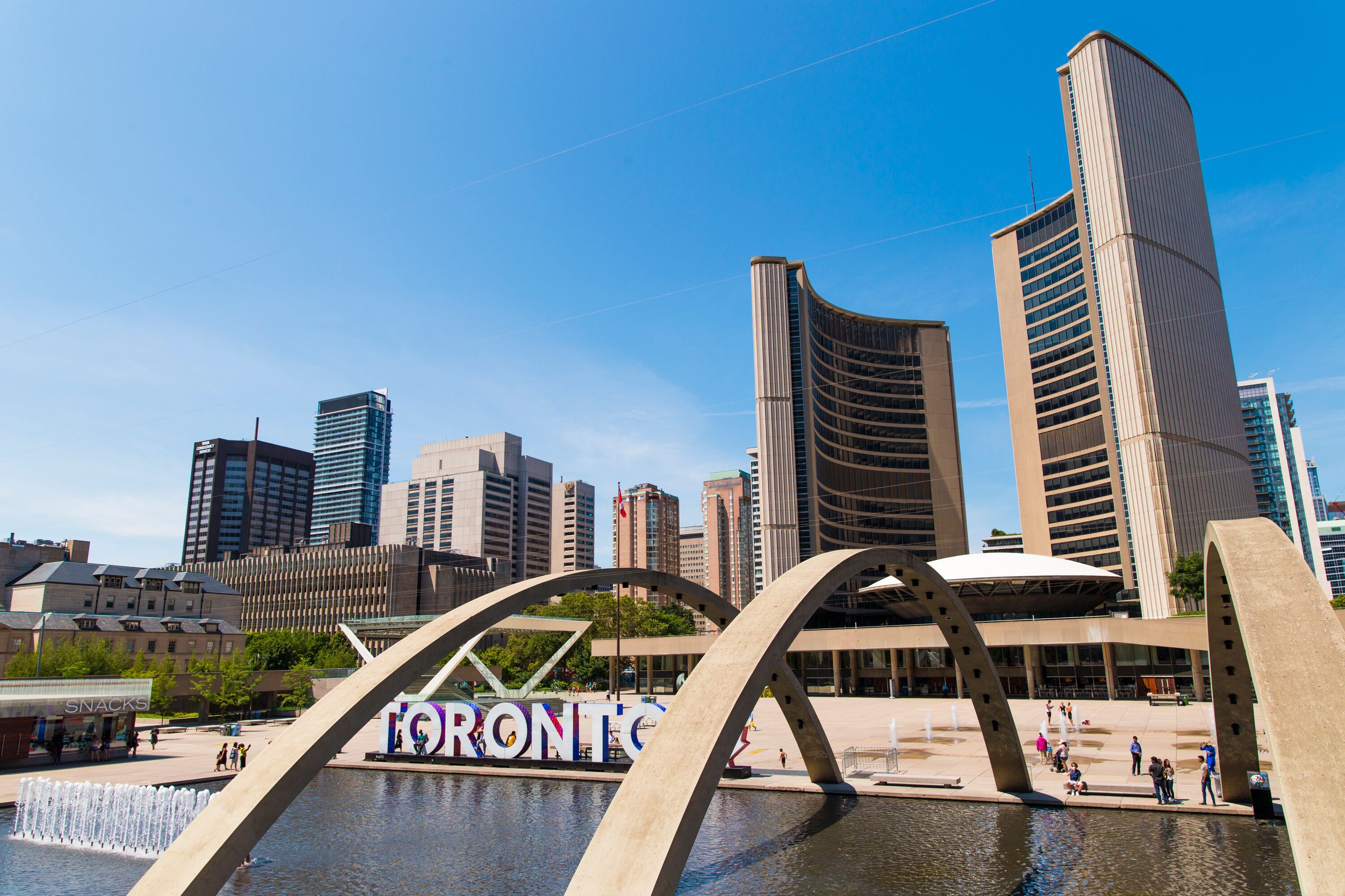 Nathan Phillips Square on Sunny Day in Toronto, Ontario, Canada
