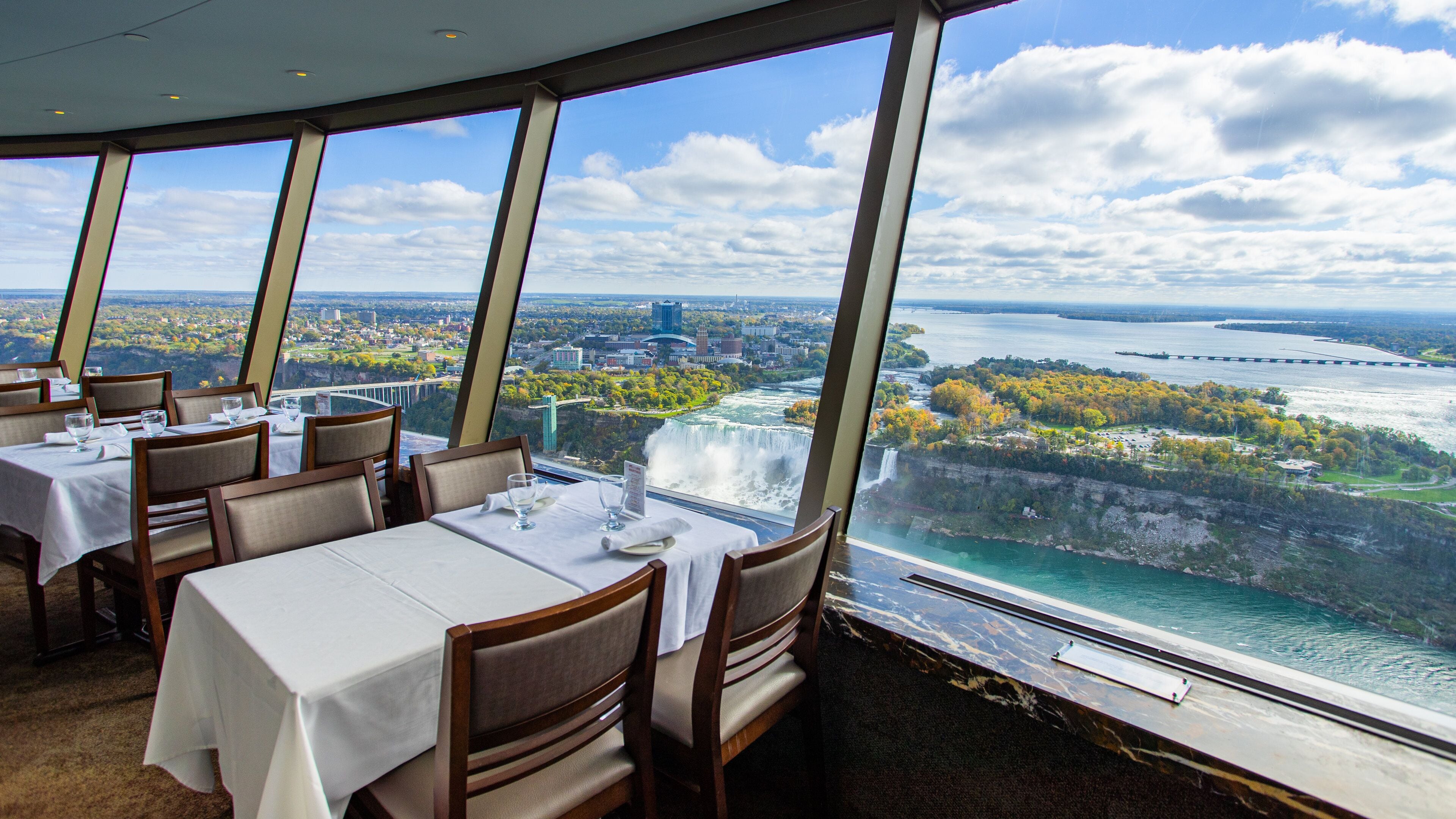 Skylon Tower featuring dining out, views and interior views