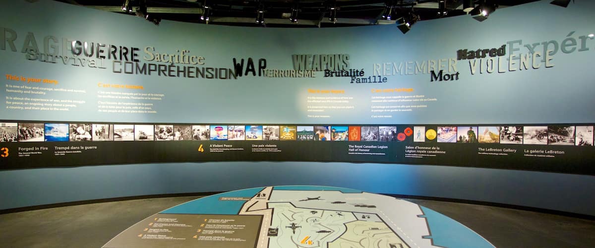 Canadian War Museum which includes signage and interior views