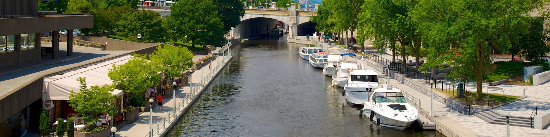 Rideau Canal featuring street scenes, a river or creek and boating