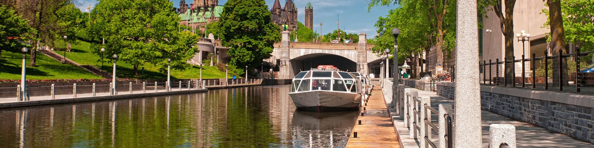 The Rideau Canal and Parliament Hill in Ottawa, Canada.