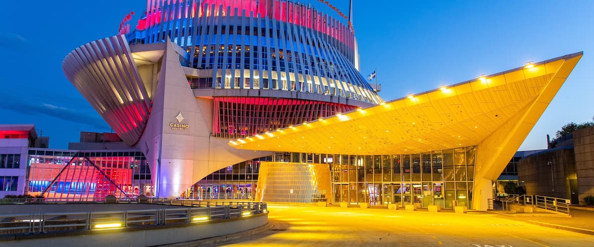 Montreal Casino featuring modern architecture and night scenes
