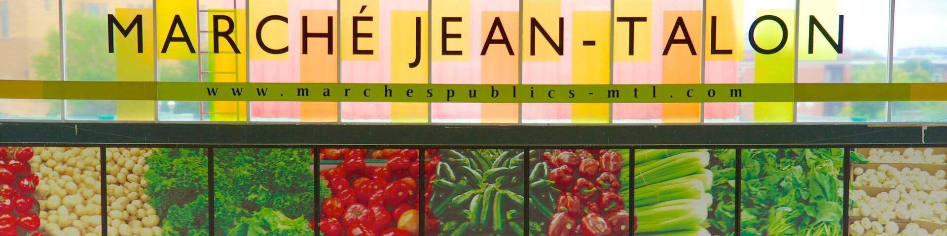 Jean-Talon Market which includes signage, markets and a city