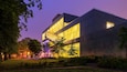 Quebec National Museum of Fine Arts showing night scenes, modern architecture and a sunset