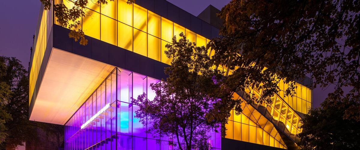 Quebec National Museum of Fine Arts featuring night scenes and modern architecture