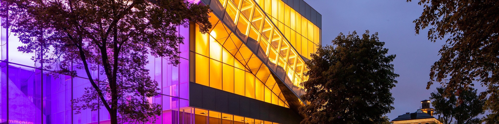 Quebec National Museum of Fine Arts which includes night scenes and modern architecture