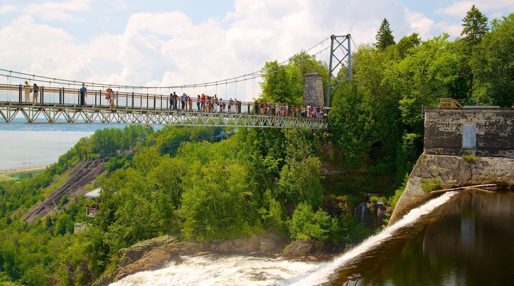 Montmorency Falls featuring a waterfall, views and a bridge