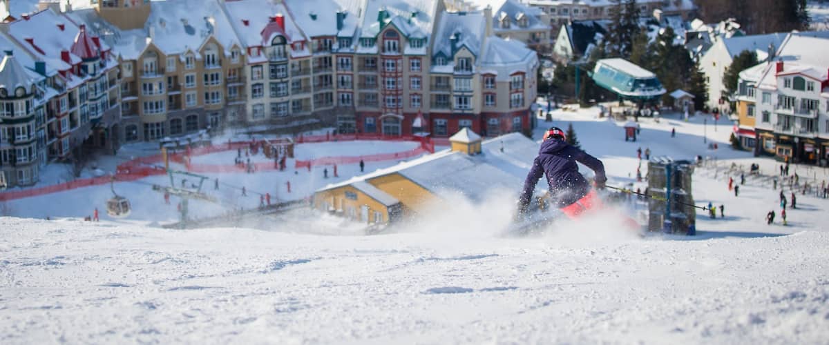 Mont-Tremblant Ski Resort showing a luxury hotel or resort, snow and snow skiing
