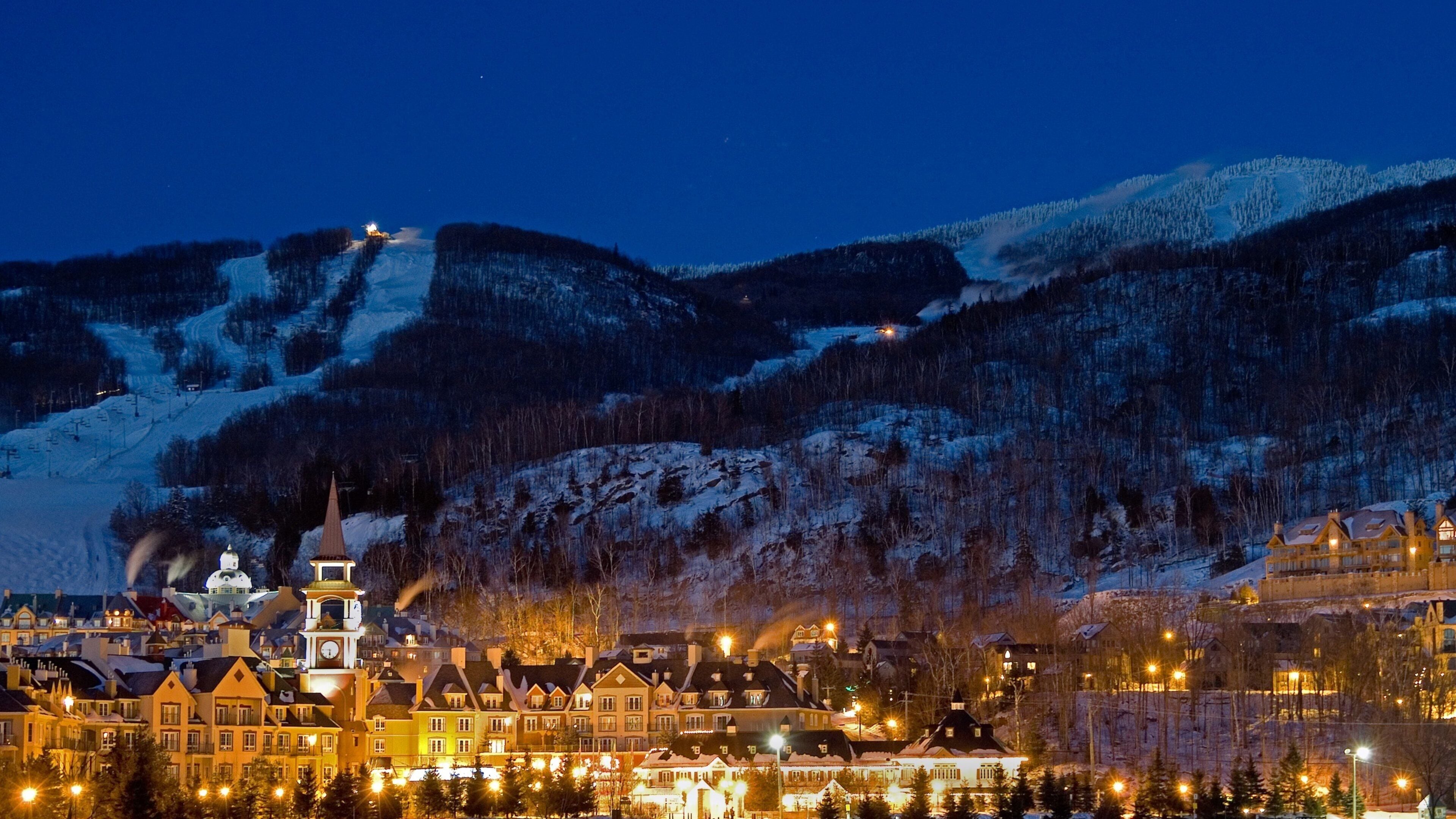 Mont-Tremblant Ski Resort showing snow, a luxury hotel or resort and night scenes