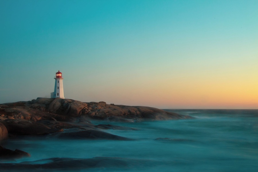 A long exposure night shot of Peggy`s Cove the evening Hurricane Irene passed through Nova Scotia
