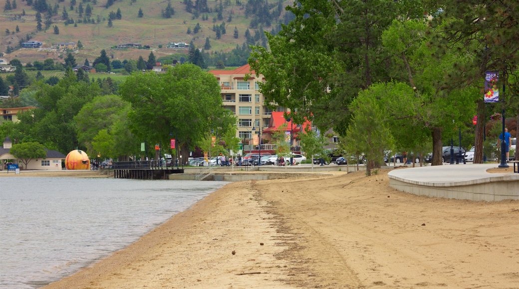 Naramata Bench showing a coastal town and a beach