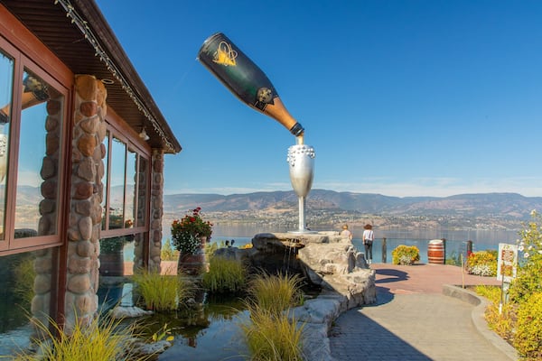 Summerhill Pyramid Winery featuring a garden, outdoor art and views