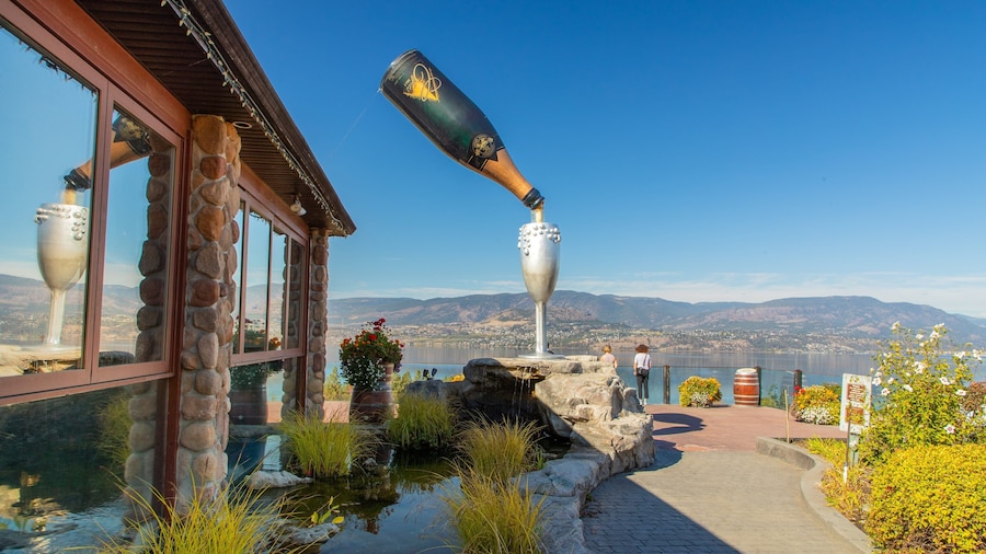 Summerhill Pyramid Winery featuring a garden, outdoor art and views