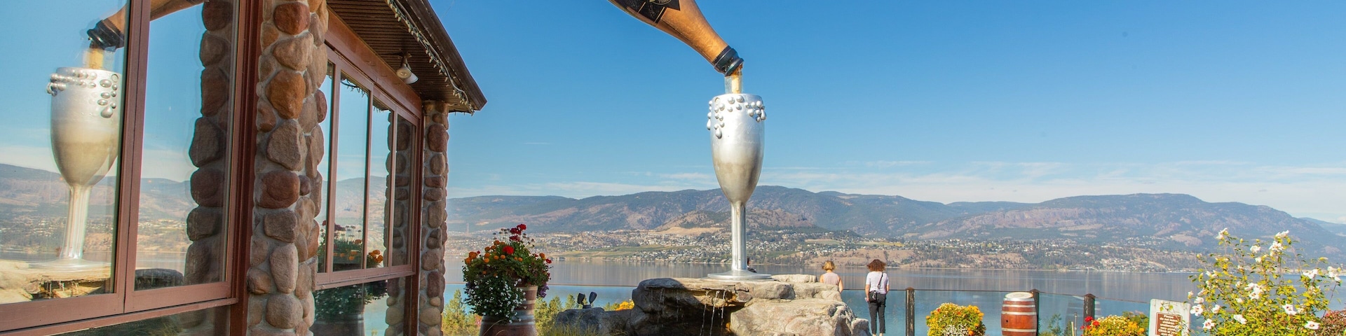 Summerhill Pyramid Winery featuring a garden, outdoor art and views