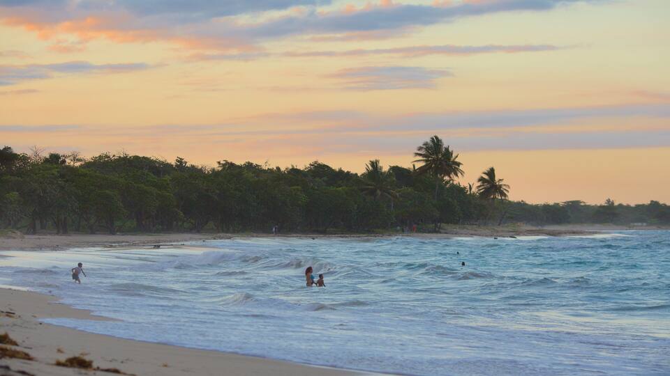 Playa Dorada showing a sunset and a sandy beach