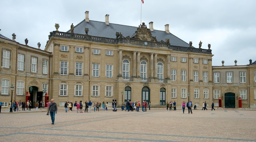 Amalienborg Palace which includes a square or plaza, chateau or palace and heritage architecture