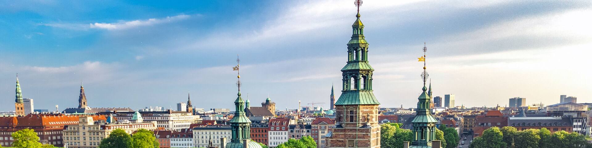 Aerial drone view of Rosenborg Slot Castle and beautiful garden from above, Kongens Have park in Copenhagen, Denmark