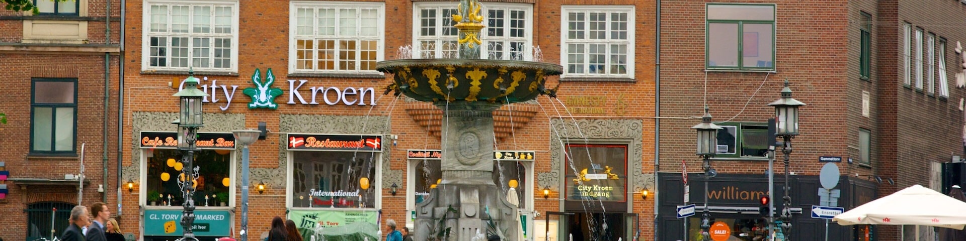 Caritas que inclui uma fonte, uma praça ou plaza e uma cidade