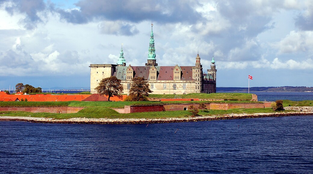 Danish harbour of Helsingor with Kronborg castle