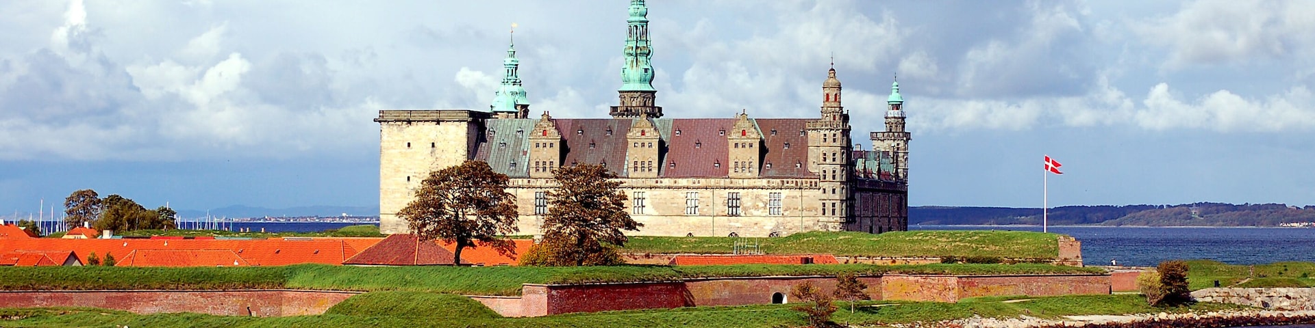 Danish harbour of Helsingor with Kronborg castle