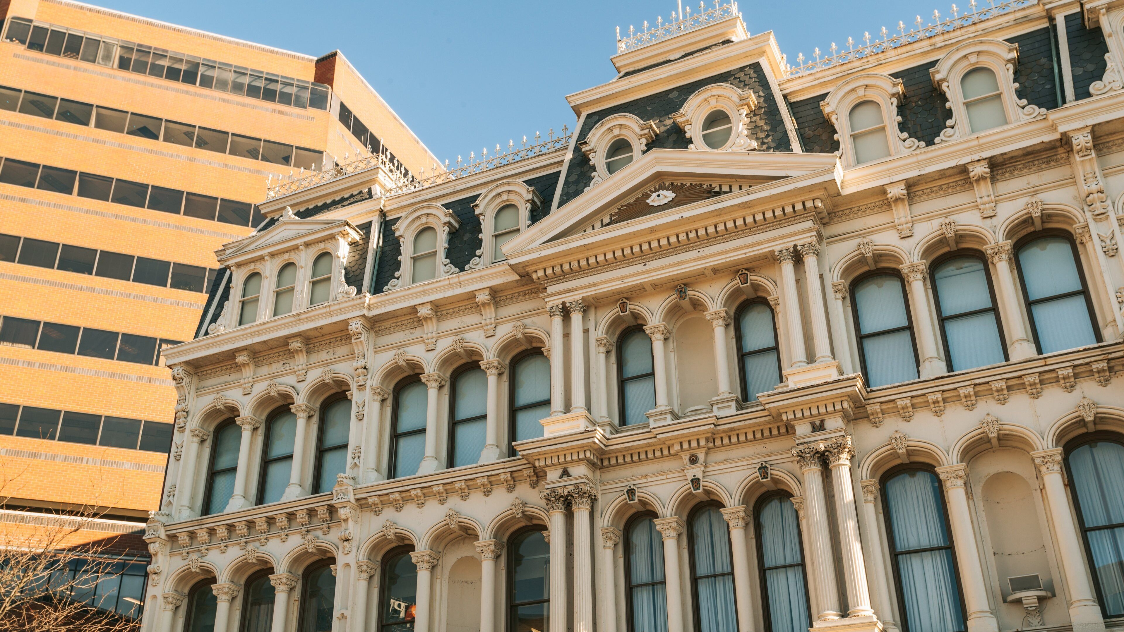 Grand Opera House which includes heritage architecture and a city
