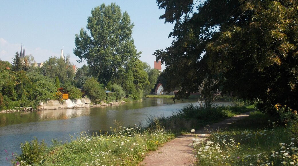 Towpath on the Saale river in merseburg (district: Saalekreis, Saxony-Anhalt)