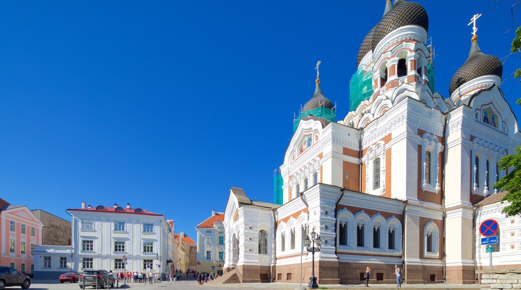 Alexander Nevsky Cathedral which includes heritage architecture, a square or plaza and a church or cathedral