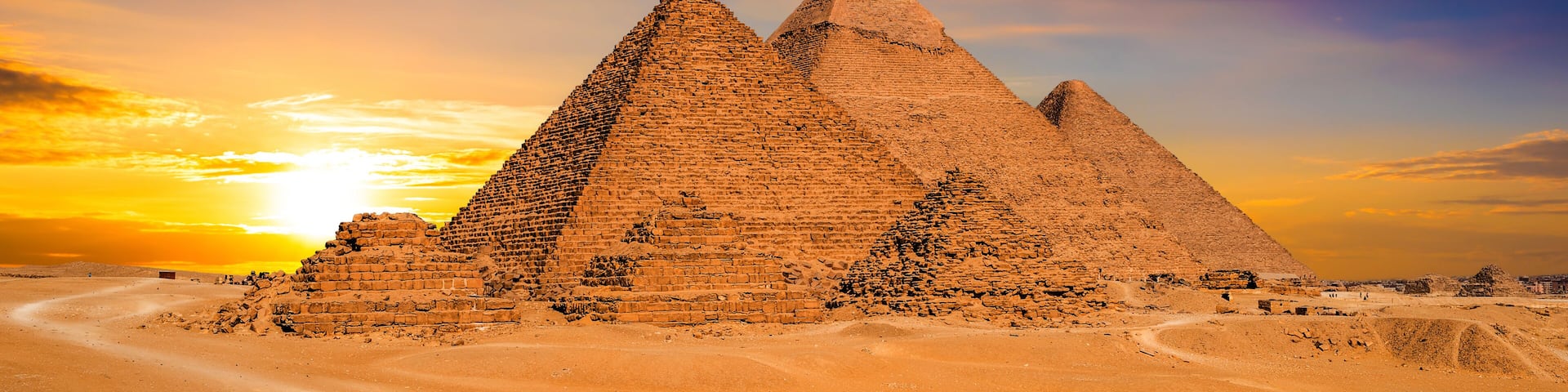 Great Pyramids of Giza, Egypt, at sunset